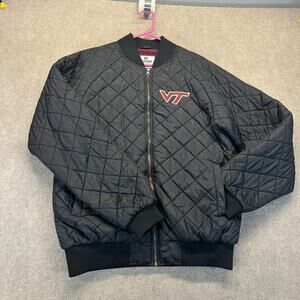 Virginia Tech Hokies Jacket Men's Large Quilted Lined Bomber Full Zip Black